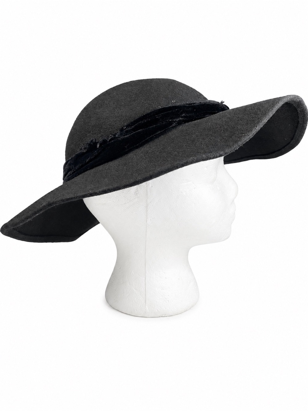 AS IS Vintage Michael Howard NY Black Wool Slouch Wide Brim Cloche Hat US Made